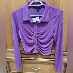Blue Blush Purple Button Down Ruched Shirt